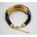 Stainless steel bracelet 7 wraps Leather charm stainless steel clasp bracelet fashion bracelet